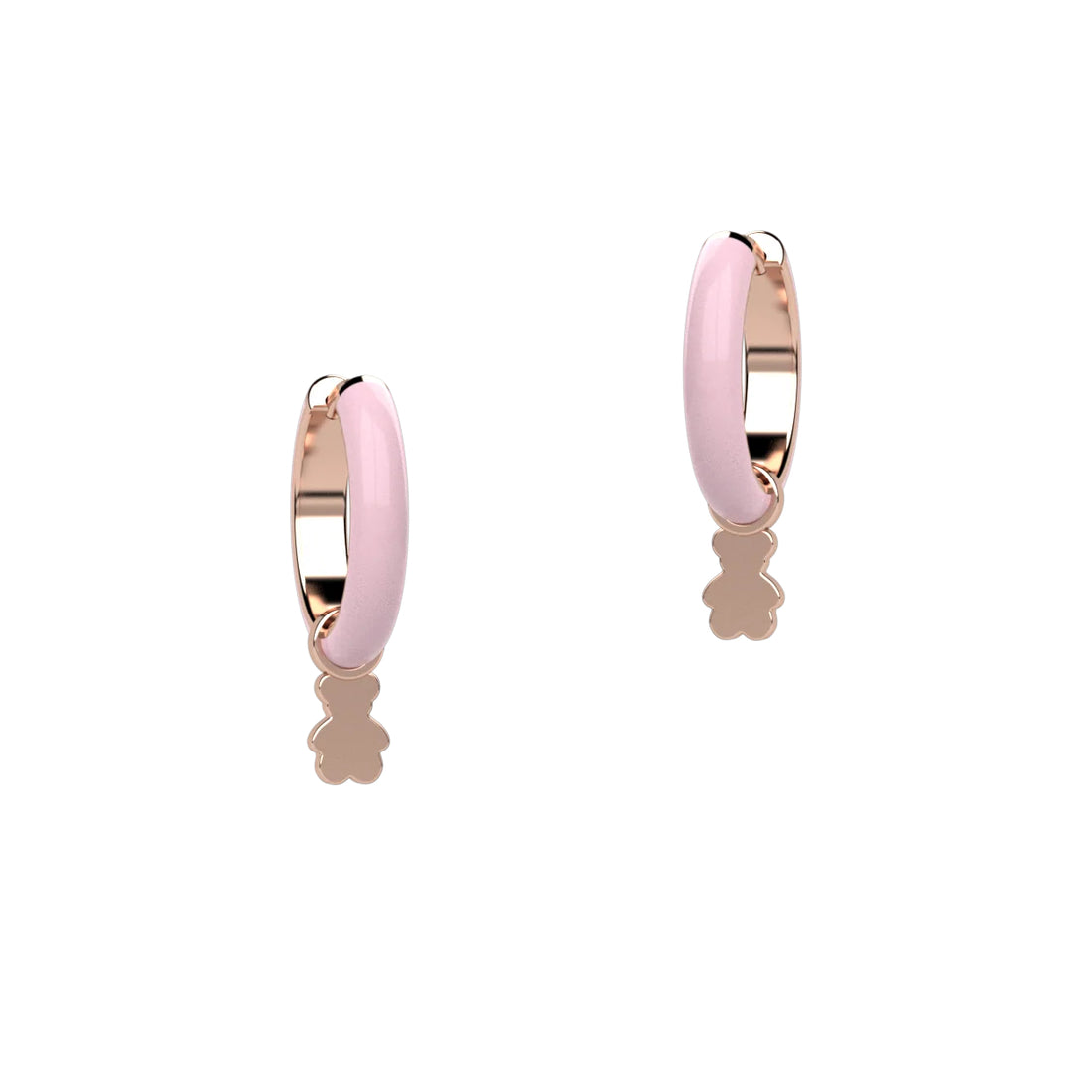 Orecchino Bambina Nanan Argento Rosè 925 Cerchio Smalto Rosa Orsetto Clip NAN0321
