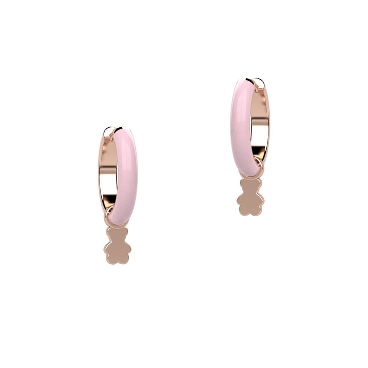 Orecchino Bambina Nanan Argento Rosè 925 Cerchio Smalto Rosa Orsetto Clip NAN0321