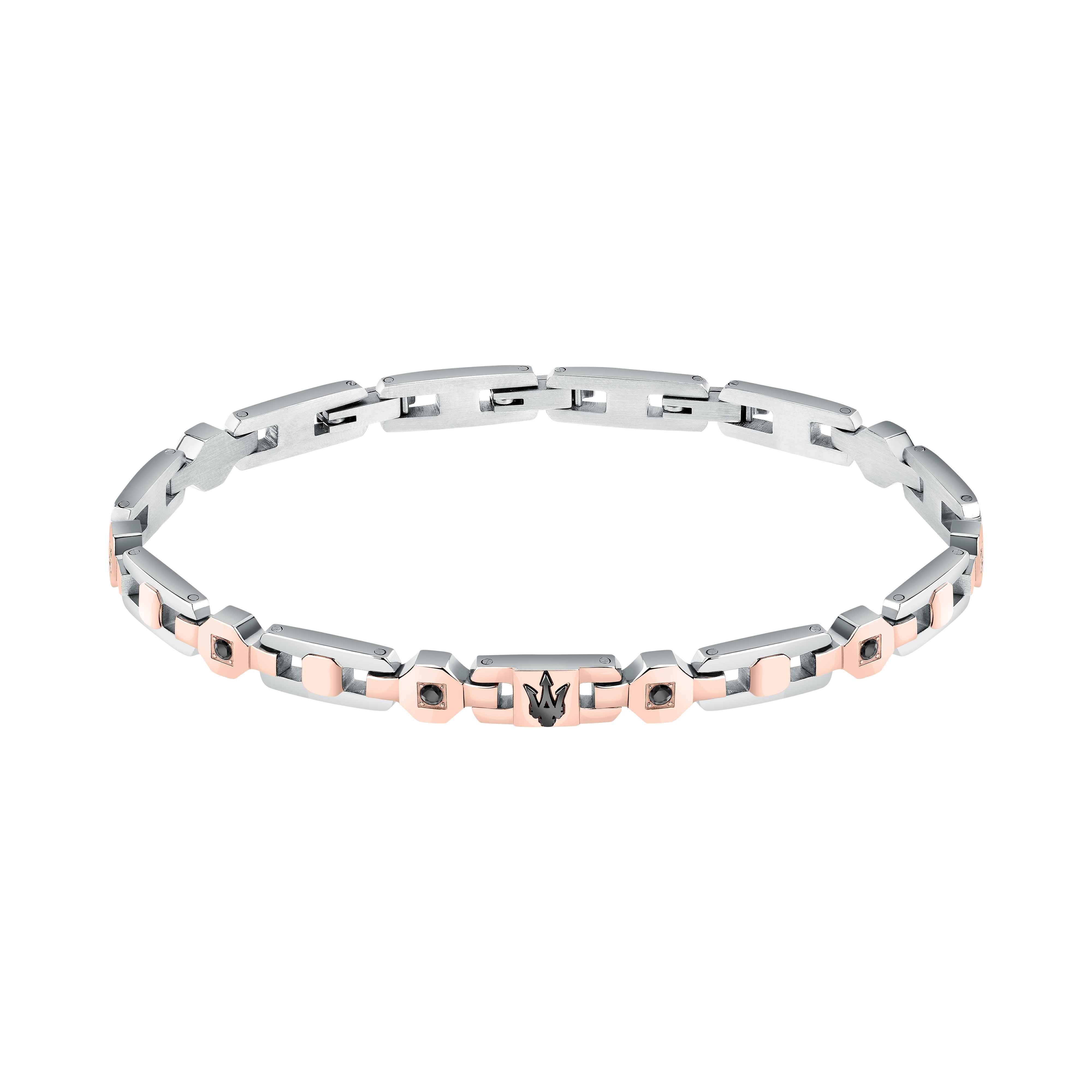 Bracciale Uomo Maserati Acciaio Bicolore Zirconi Neri Logo Tridente JM423AVD16