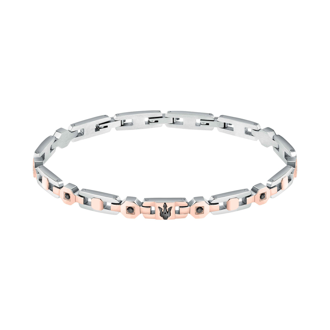 Bracciale Uomo Maserati Acciaio Bicolore Zirconi Neri Logo Tridente JM423AVD16