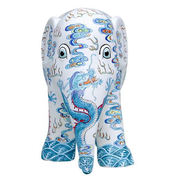 Scultura Elefante Onlylux Doucai Dragons 15 cm Ceramica Dipinto A Mano 8858831272668