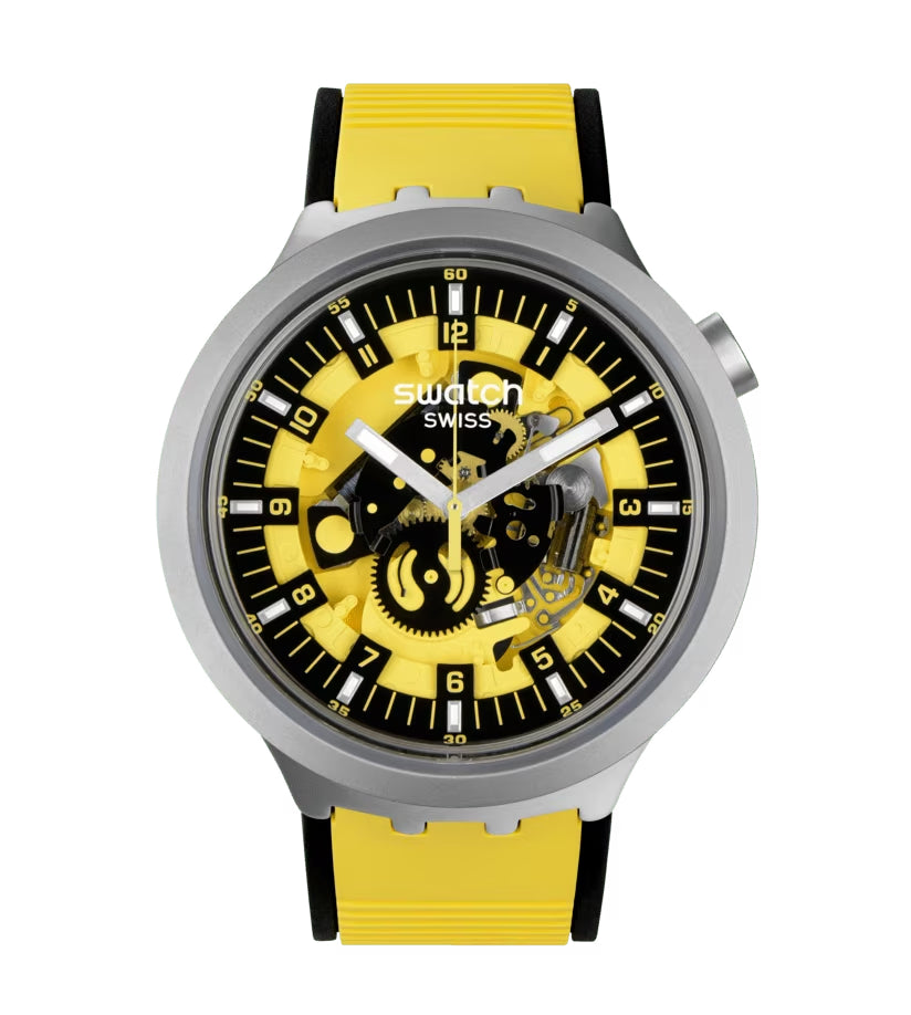 Orologio Unisex Swatch Acciaio Big Bold Bolden Yellow Gomma Scheletrato SB07S109
