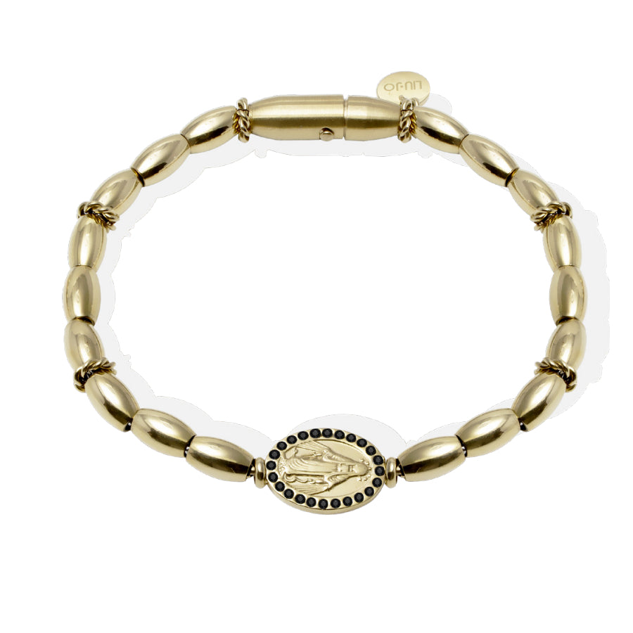 Bracciale Uomo Liu Jo Acciaio Dorato Madonna Lucida Zirconi Neri MLJ553