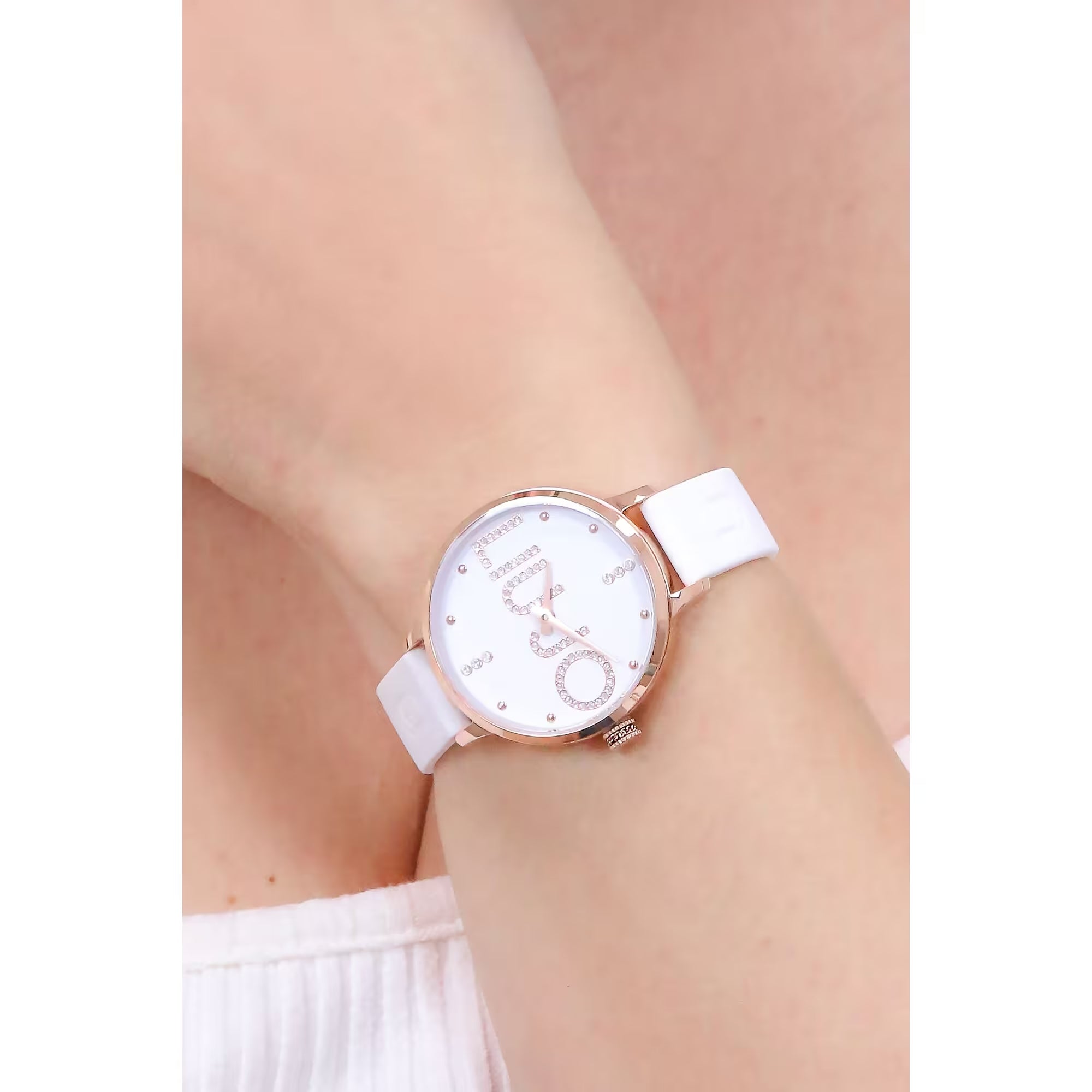 Orologio Donna Liu Jo Quarzo Solo Tempo Acciaio Rosè Gomma Bianco Zirconi TLJ2171