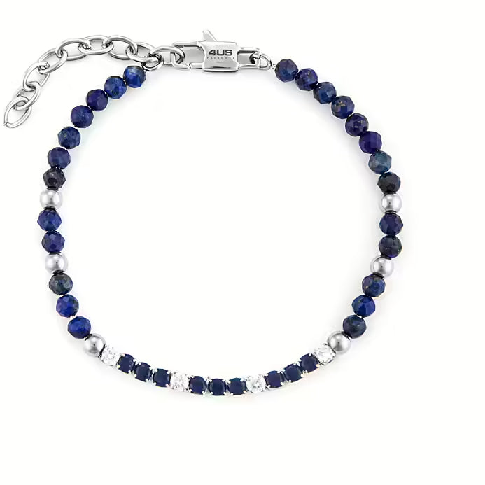 Bracciale Uomo 4US Cesare Paciotti Acciaio Biglie Zirconi Blu Bianchi 4UBR6225