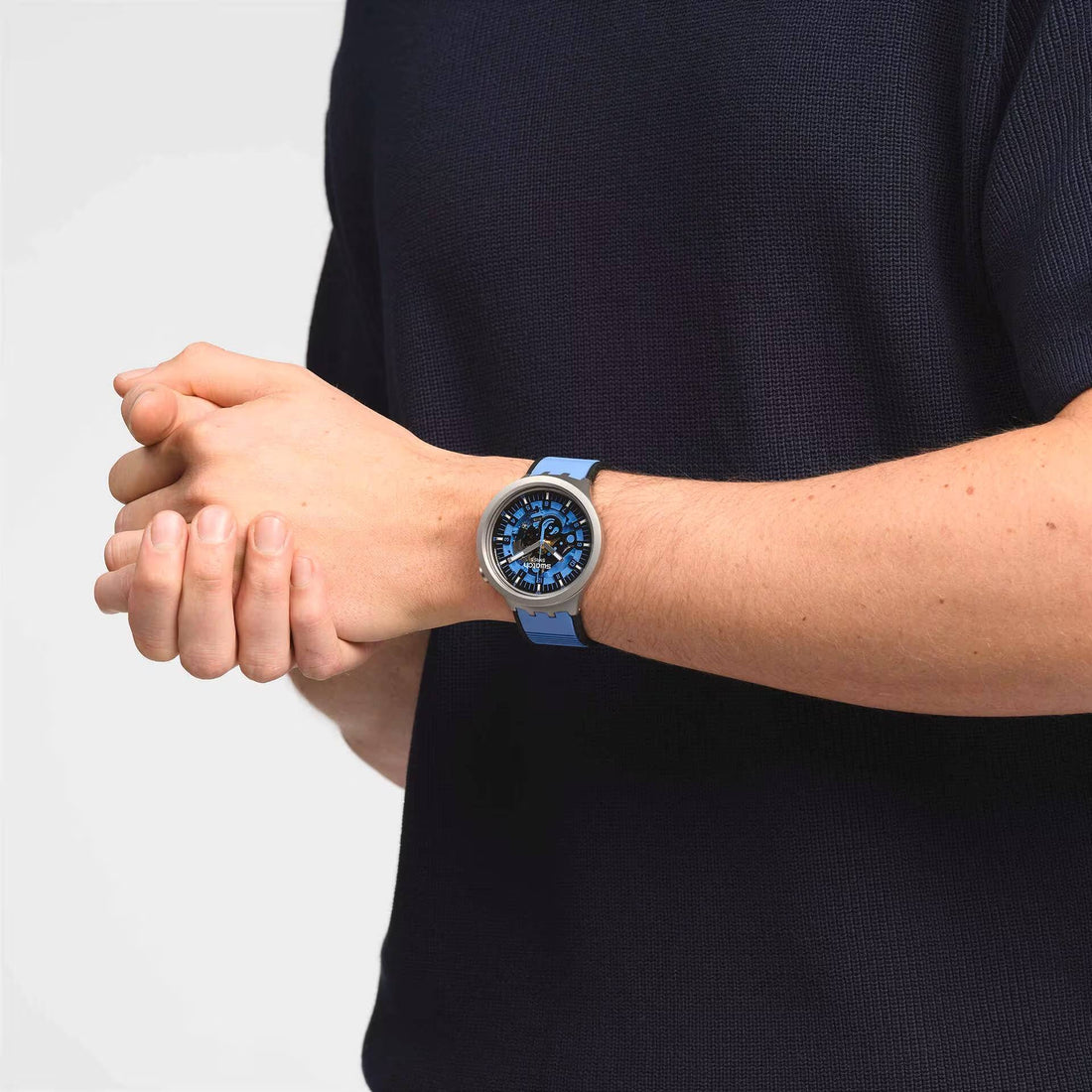 Orologio Unisex Swatch Acciaio Big Bold Azure Blue Daze Gomma Scheletrato SB07S106