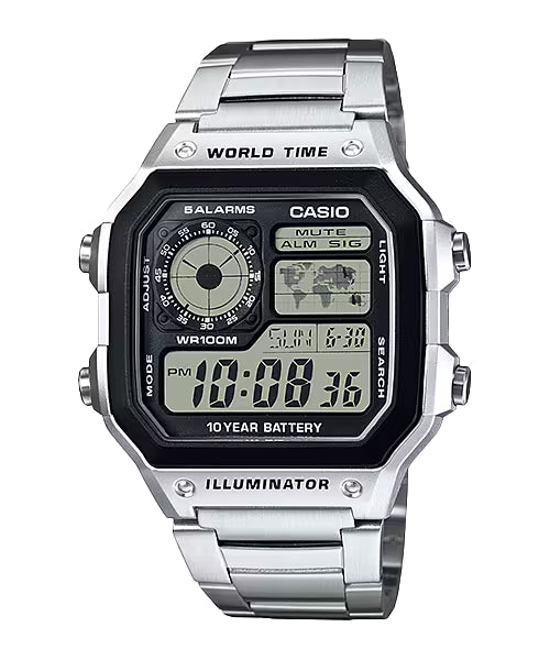 Orologio Uomo Casio Acciaio Quarzo Digitale World Time AE-1200WHD-1AVEF