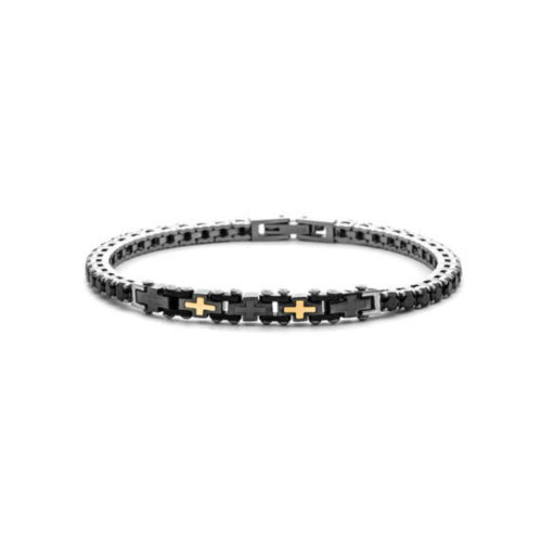 Bracciale Uomo 4US Cesare Paciotti Tennis Ceramica Nera Oro 18 KT Zirconi 4UBR8802