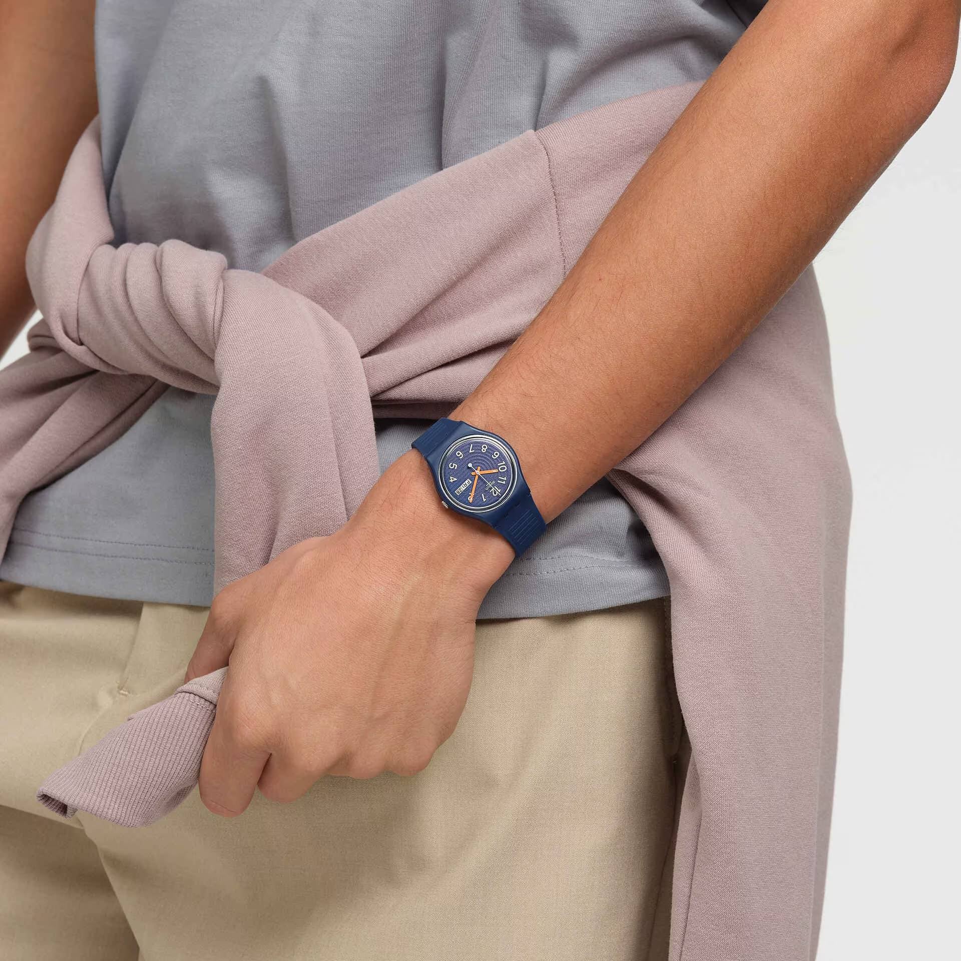 Orologio Unisex Swatch Trendy Lines At Night Quarzo Doppia Data Blu SO28I700