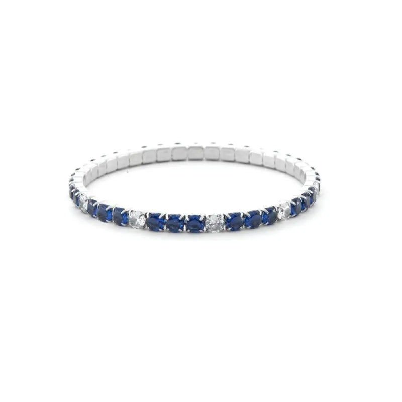 Bracciale Donna 4US Cesare Paciotti Tennis Acciaio Zirconi Blu e Bianchi a molla 4UBR6669W