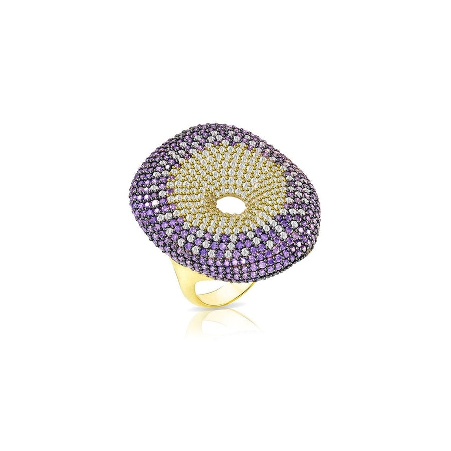 Anello Donna Argento 925 Dorato con Zirconi Colorati Disco ovale AN013GA