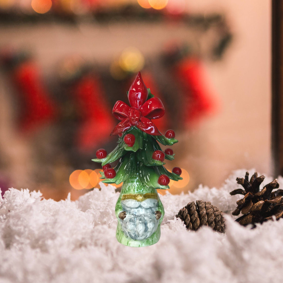 Gnomo Albero di Natale Capodimonte Verde Fiocco 17 cm CAP11