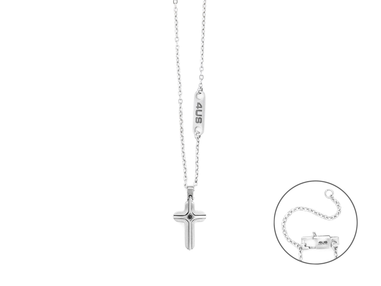 Collana 4US Cesare Paciotti Uomo Croce Zircone Nero 4UCL7822