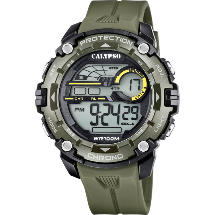Orologio Uomo Calypso Gomma Quarzo Digitale Cronografo Verde Nero K5819/1