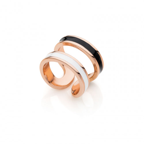 Anello Fascia Bronzo Colore Rosè Smaltato Nero Bianco 525625