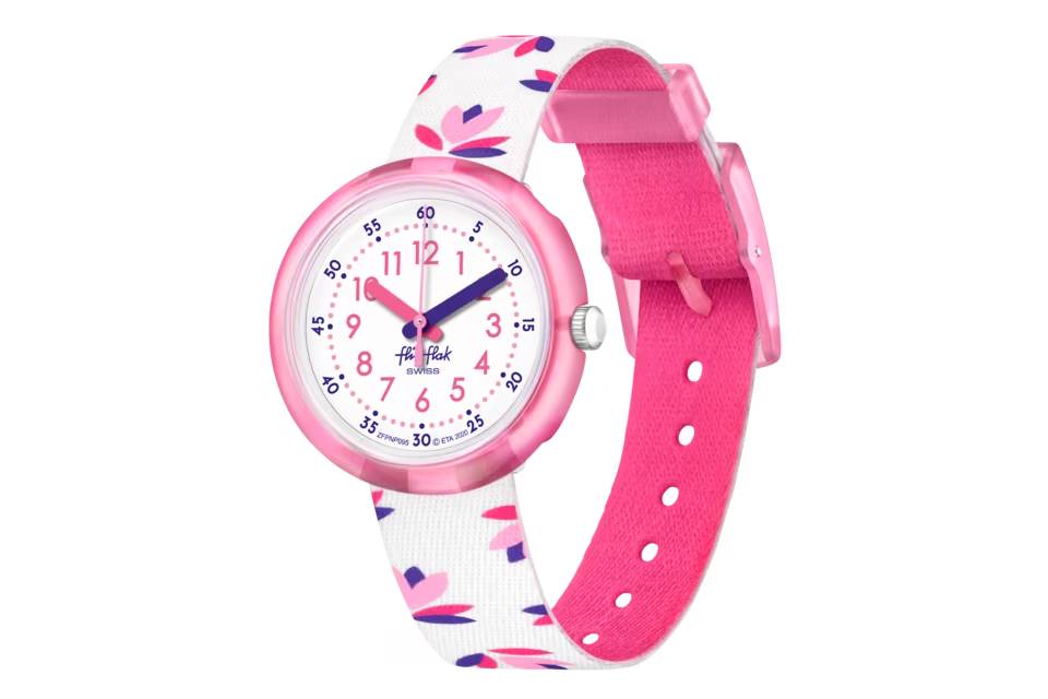 Orologio Bambina Swatch Flik Flak Marinette Quarzo Solo Tempo Foglie Rosa ZFPNP095