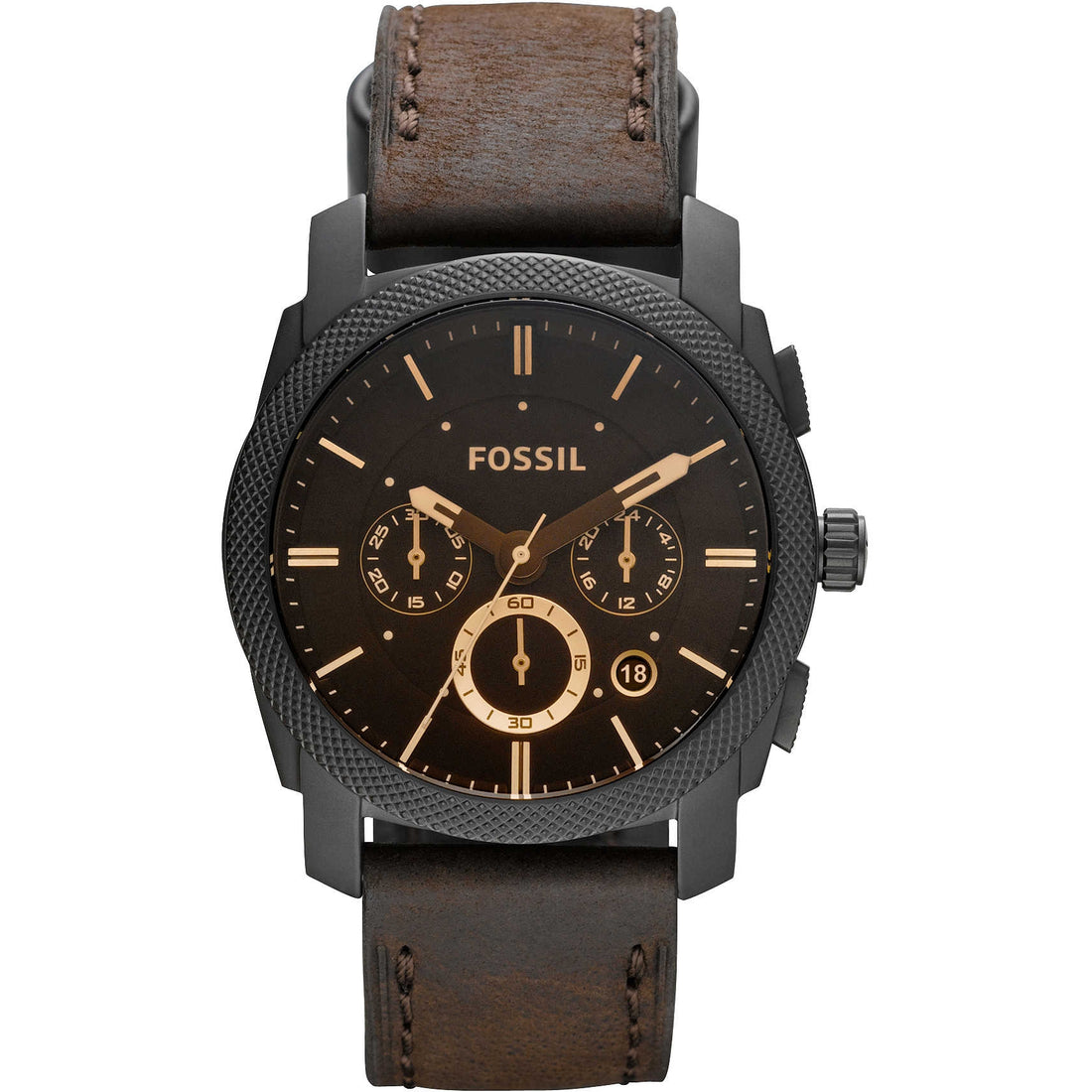 Orologio Uomo Acciaio Fossil Cronografo Quarzo Data Nero Pelle Marrone FS4656