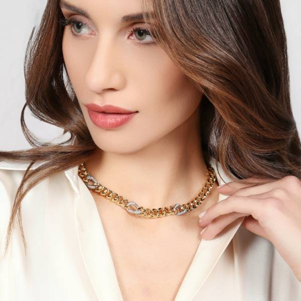 Collana Donna Unoaerre Bicolore Groumette Zirconi Bianchi 587418