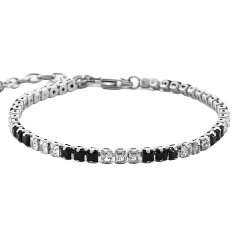 Bracciale Unisex 4US Cesare Paciotti Tennis Acciaio Zirconi Bianchi Neri 4UBR6976