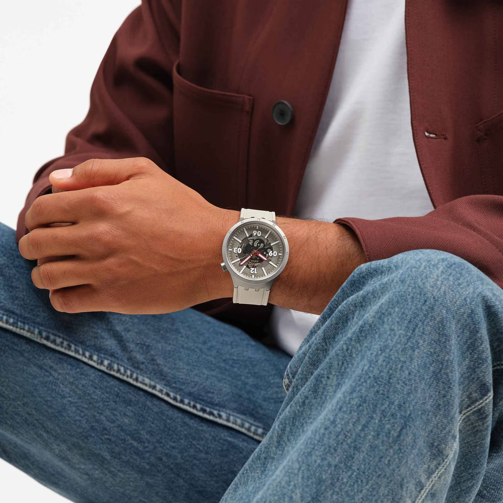 Orologio Uomo Swatch CONFIDENT MOMENT Scheletrato Bianco SB07S125