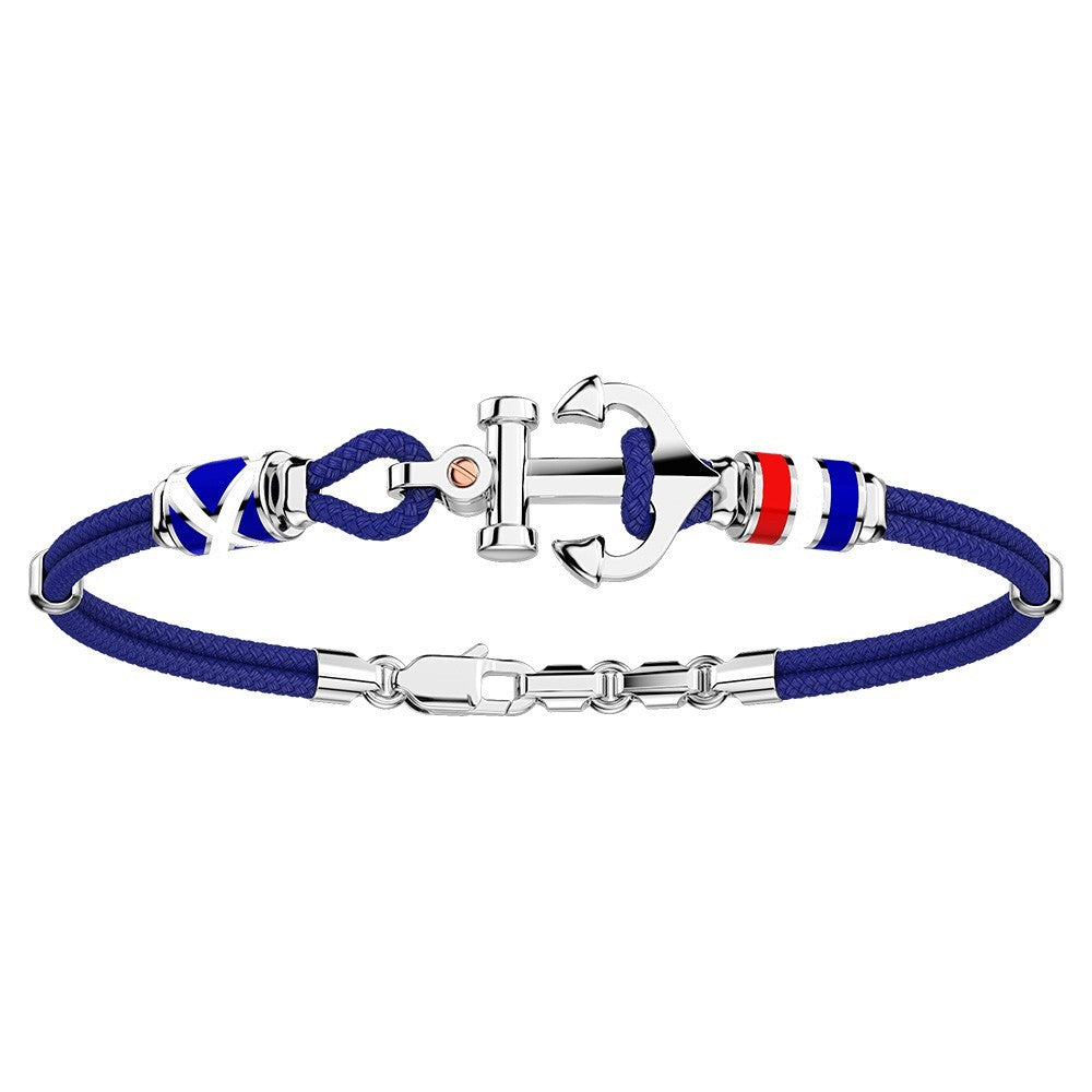 Bracciale Uomo Zancan Argento 925 Kevlar Blu Smalto Bandiere Ancora EXB621R-BL