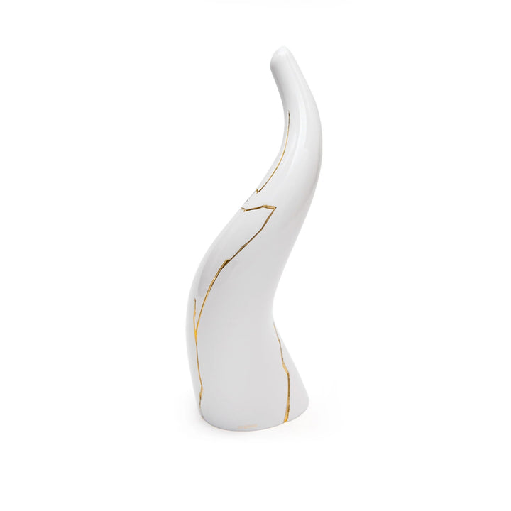 Scultura Corno Sequenze Bianco Oro KINTSUGI 10 cm BB0913/B