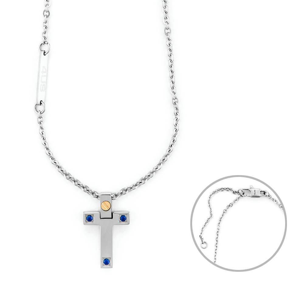 Collana Uomo 4US Cesare Paciotti Acciaio Spinello Blu Croce Oro 18 KT 4UCL6925
