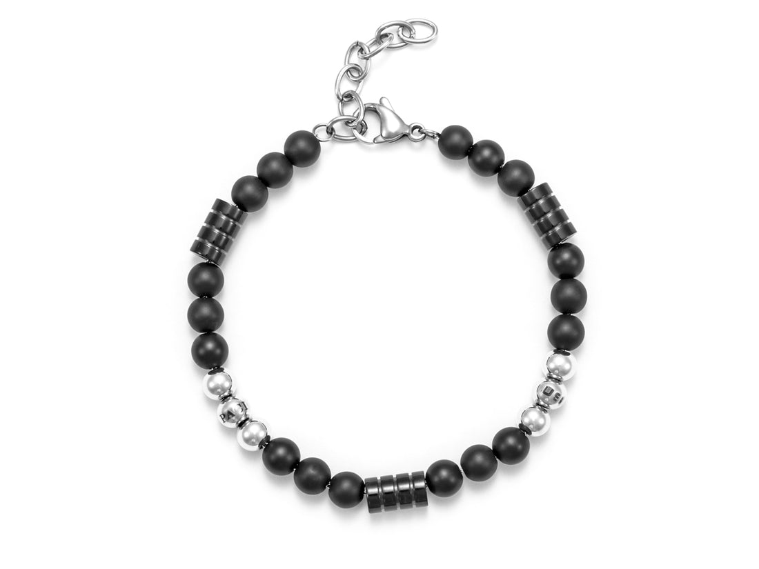 Bracciale Uomo 4US Cesare Paciotti Acciaio Biglie Onice Nero Cilindri Neri 4UBR5627