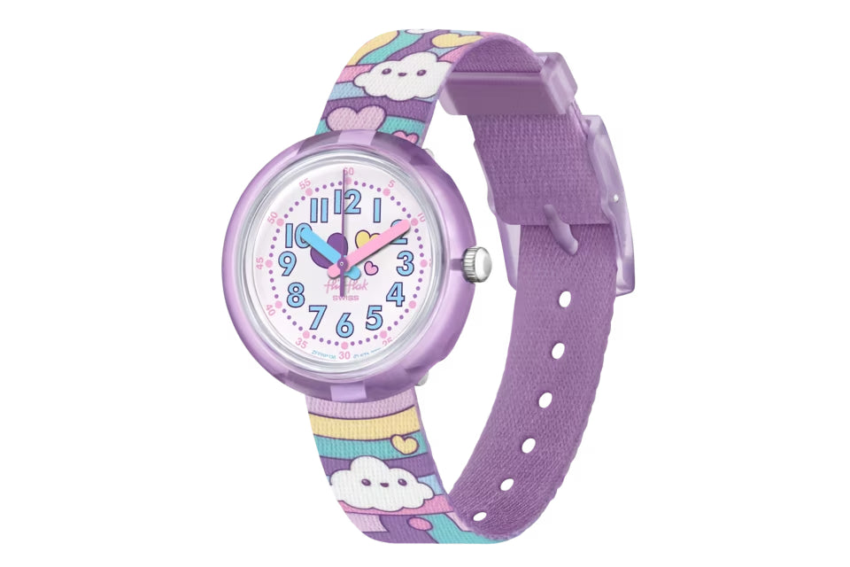 Orologio Bambina Swatch Flik Flak Cloud Level Quarzo Solo Tempo Multicolore ZFPNP136