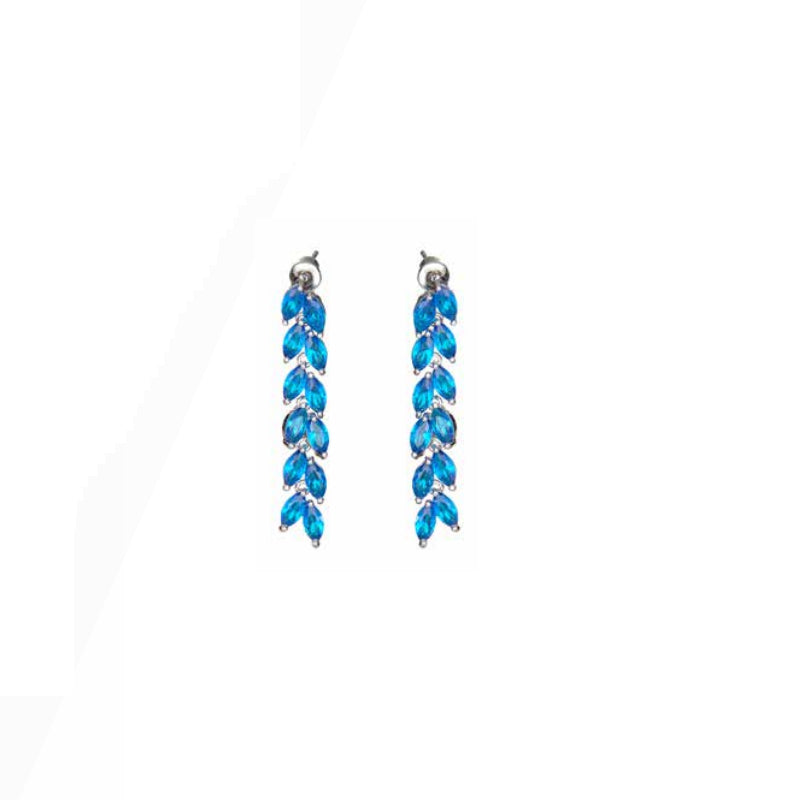 Orecchini Donna Ottaviani Bronzo Argentato Zirconi Blu Foglia 500902O