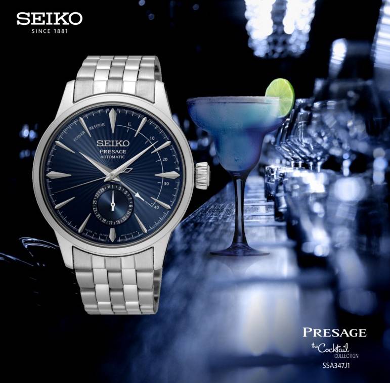 Orologio Uomo Seiko Presage Automatico Power Reserve Data Blue Moon Cocktail Acciaio SSA347J1