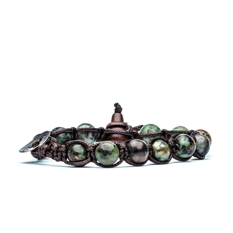 Bracciale Uomo Tamashii Pietra Biglie Turchese Africano Tibetano Verde BHS900-75