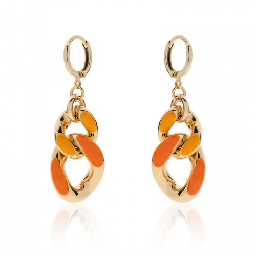 Orecchini Pendenti Bronzo Dorato Con Smalto Arancio Chiaro E Scuro 525632