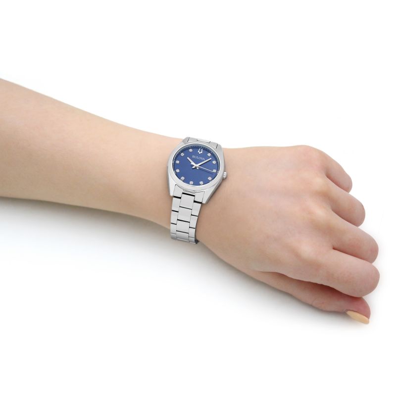 Orologio Donna Bulova Quarzo Solo Tempo Surveyor Acciaio Blu Diamanti 96P229