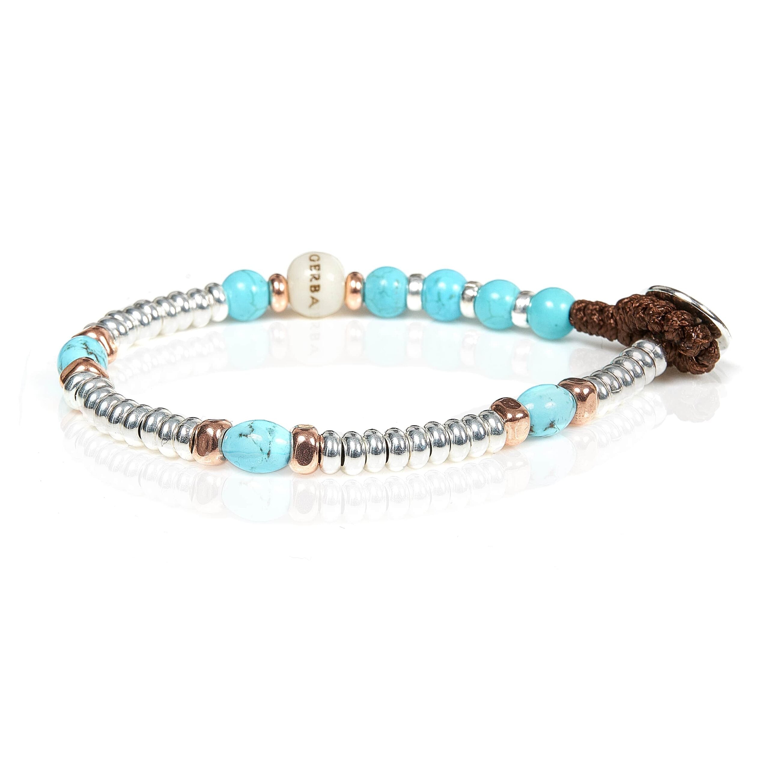 Bracciale Unisex Gerba Argento 925 Mon Amour Biglie Lucide Pietra Turchese MA19