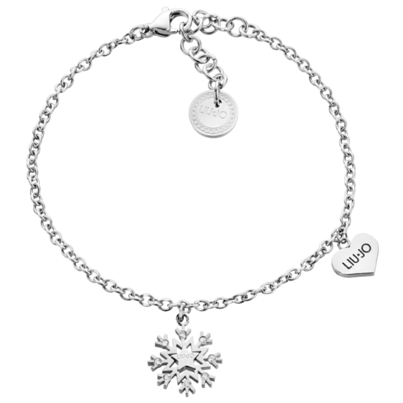 Bracciale Donna Liu Jo Acciaio Catena Rollò Fiocco Di Neve Zirconi Bianchi LJ2112