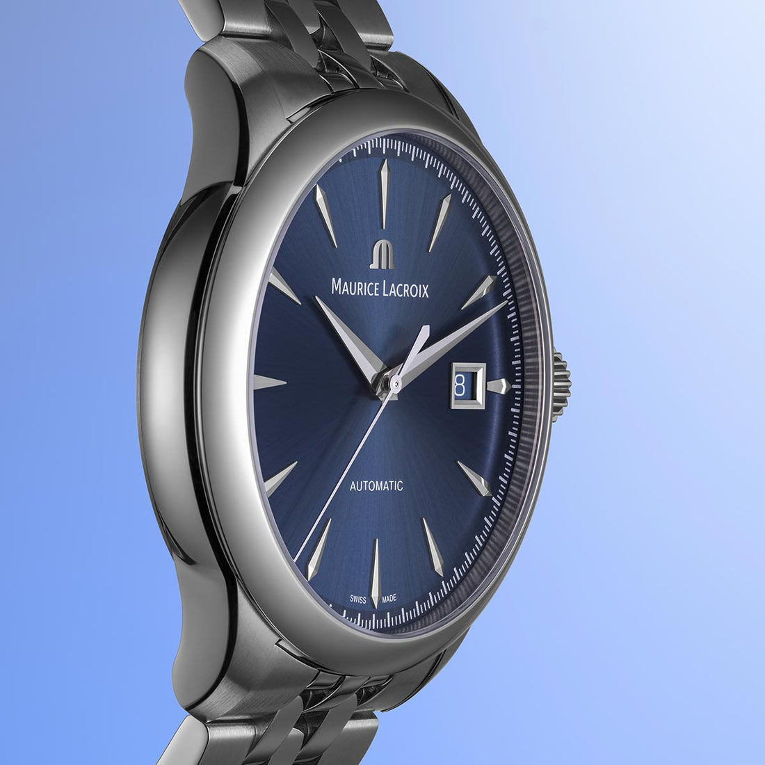 Orologio Uomo Maurice Lacroix 1975 Data Automatico Blu 756008-SS002-430-1