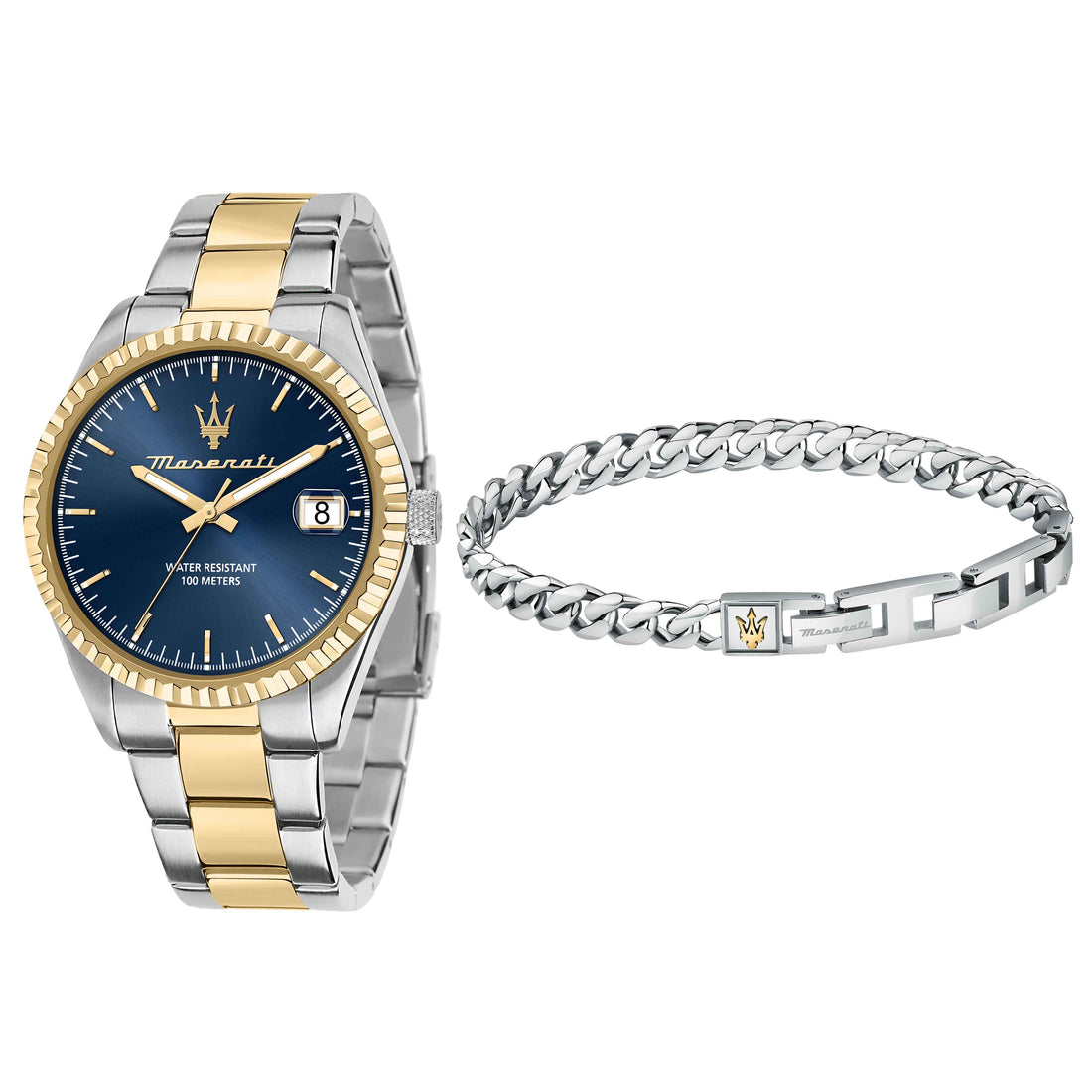 Orologio Uomo Maserati Set Box Bracciale Acciaio Bicolore Quarzo Data R8853100033