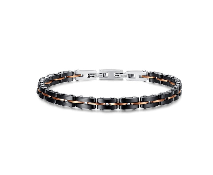 Bracciale Uomo Arkano Semirigido Acciaio Bicolore Ceramica Nera BAC01NR