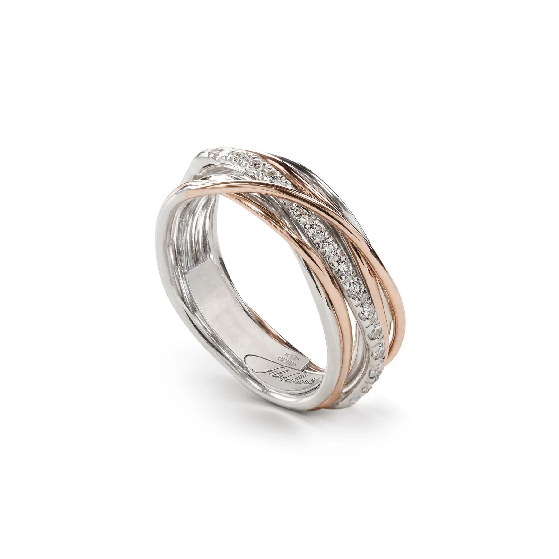 Anello Donna Filodellavita 7 Fili Argento Oro Rosa Diam. Bianchi 0.21 CT mis 17 AN7ARBT