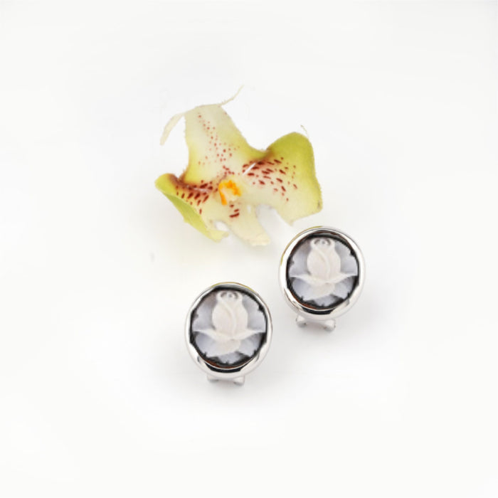 Orecchini Donna Cameo Italiano Argento 925 Fiore Tulipano Medio O25-B