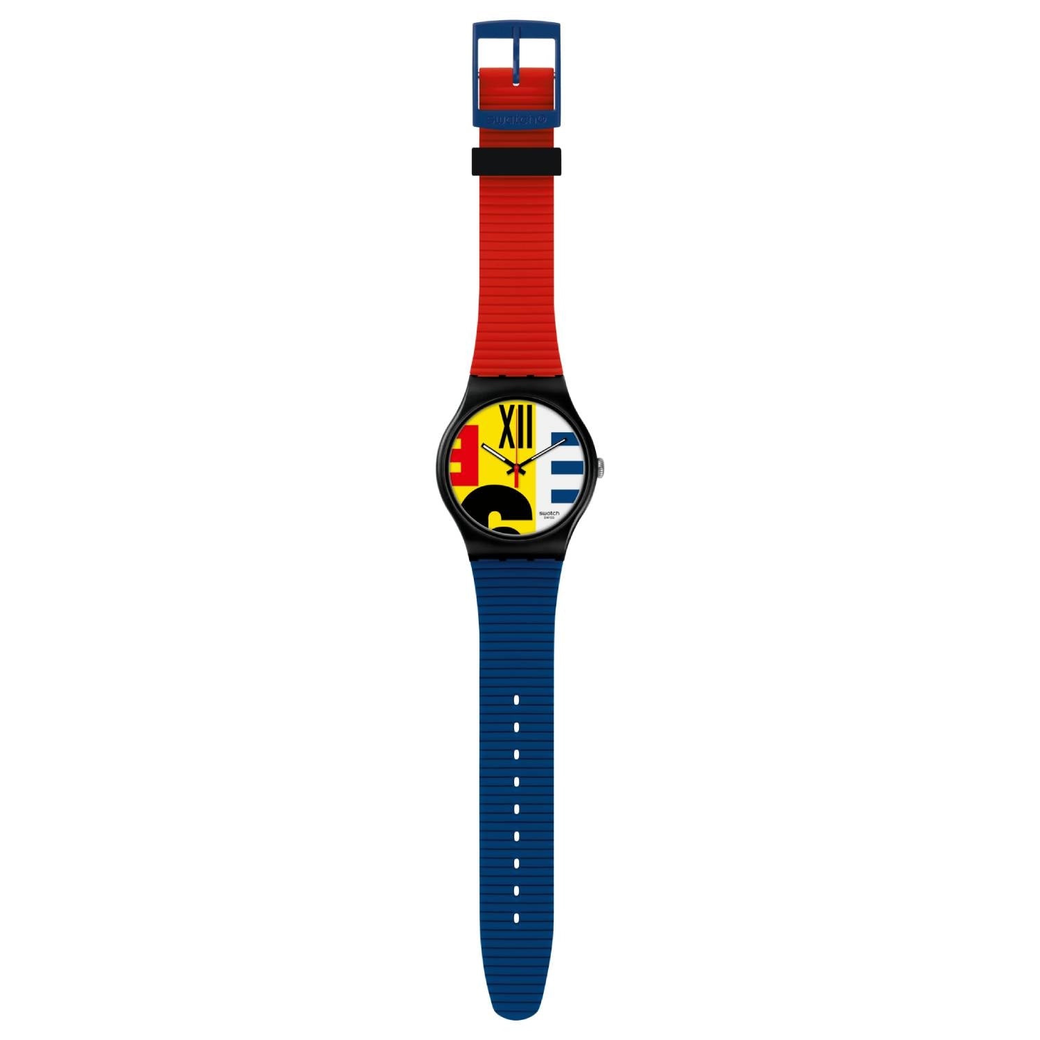 Orologio Uomo Gomma Swatch Quarzo Solo Tempo Rosso Blu REVIVAL SUOB171