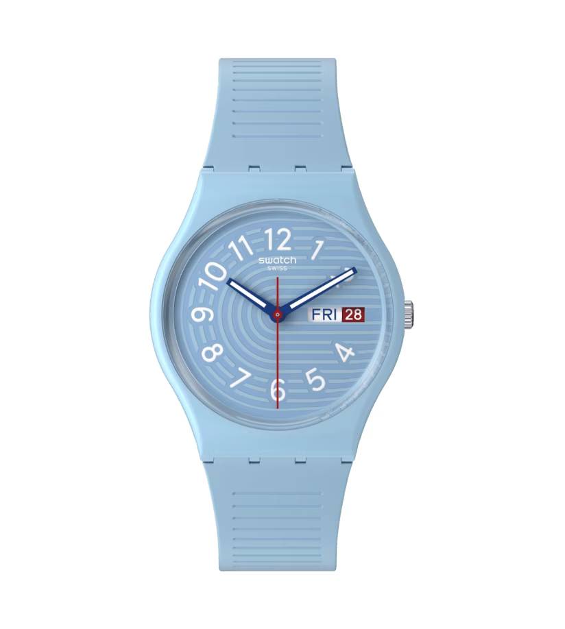Orologio Unisex Swatch Trendy Lines In The Sky Quarzo Doppia Data Azzurro SO28S704