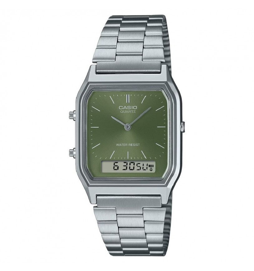 Orologio Unisex Casio Vintage Acciaio Quarzo Analogico Digitale Verde AQ-230A-3AMQYES