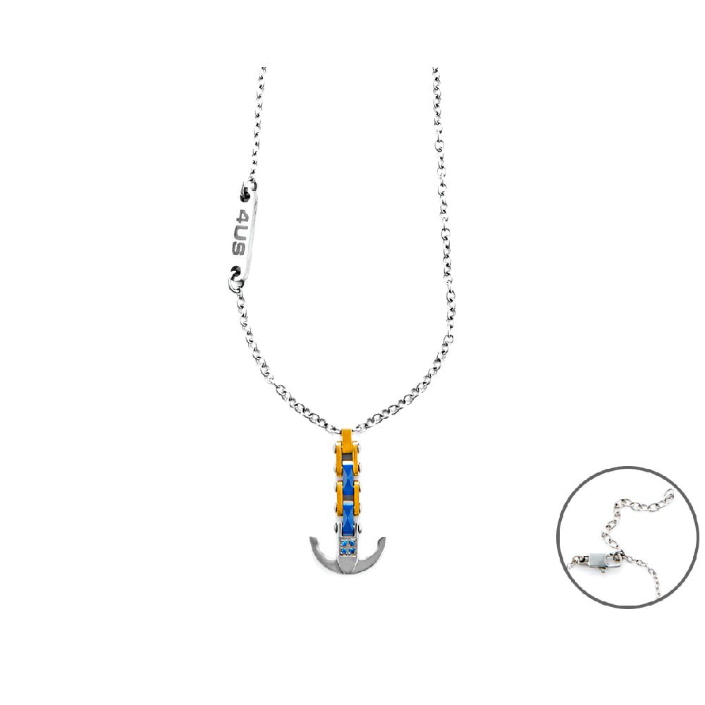Collana Uomo 4US Cesare Paciotti Acciaio Ceramica Blu Ancora Zirconi 4UCL5957
