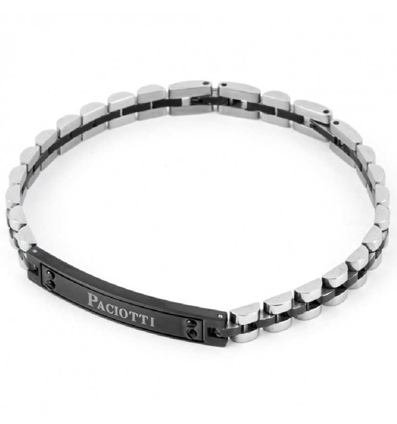 Bracciale Uomo 4US Cesare Paciotti acciaio Bianco con centrale rigido in pvd nero  4UBR4431