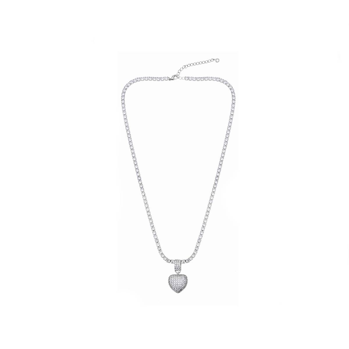 Collana Donna Ottaviani Bronzo Argentato Tennis Zirconi Bianchi Cuore 500766C
