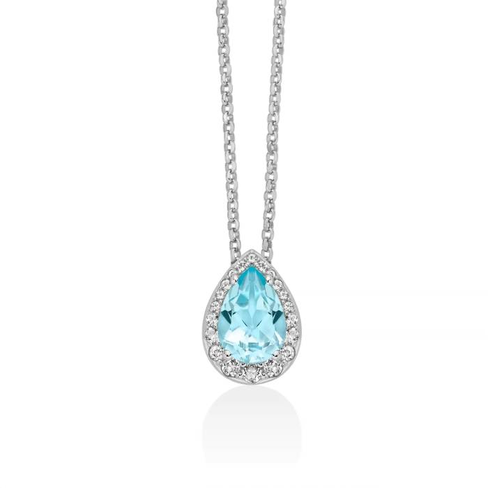 Collana Donna Miluna Argento Goccia Gemma Del Cielo Topazi Bianchi CLD5438