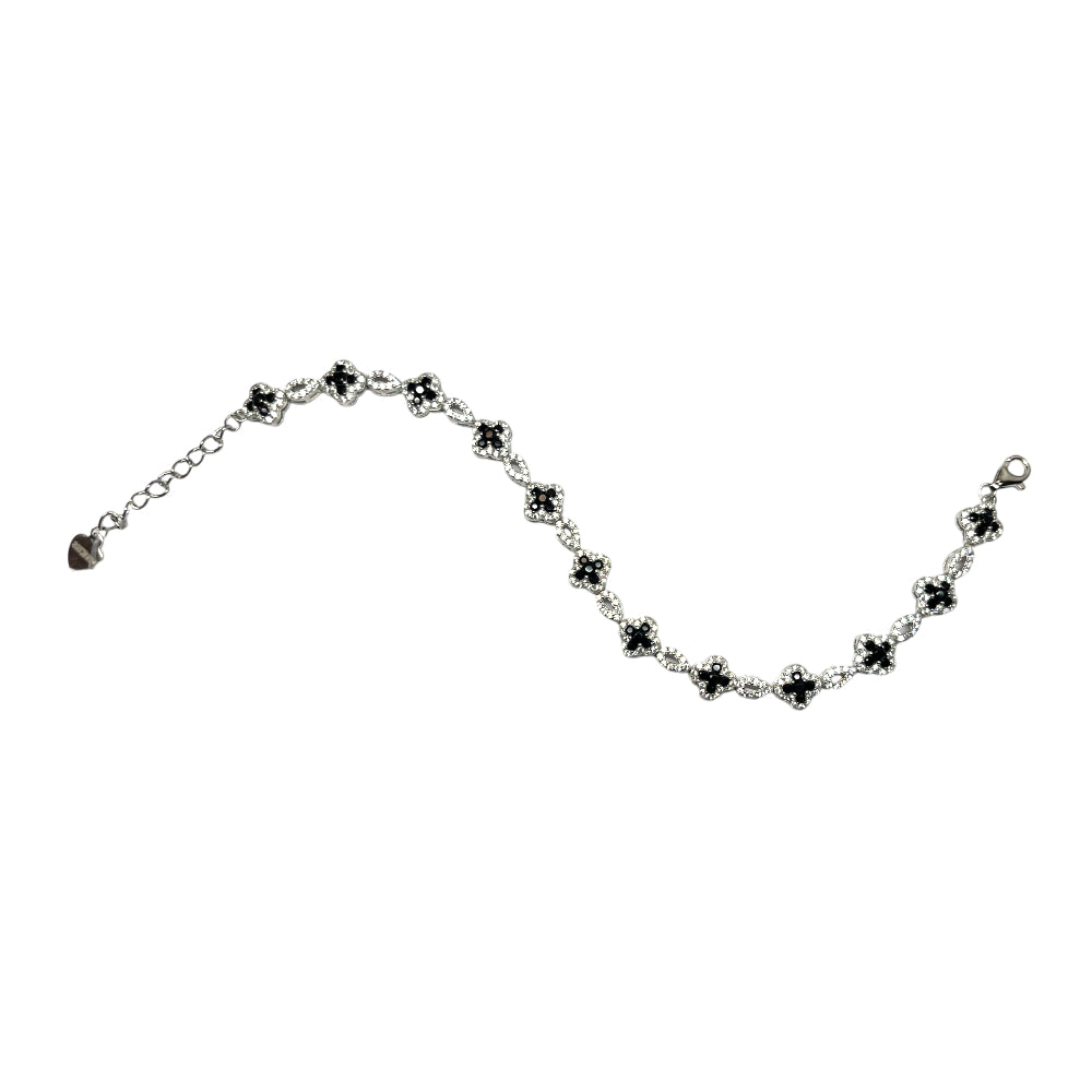 Bracciale Unisex Re Mida Tennis Argento Quadrifoglio Zirconi Neri Bianchi Tennis-10
