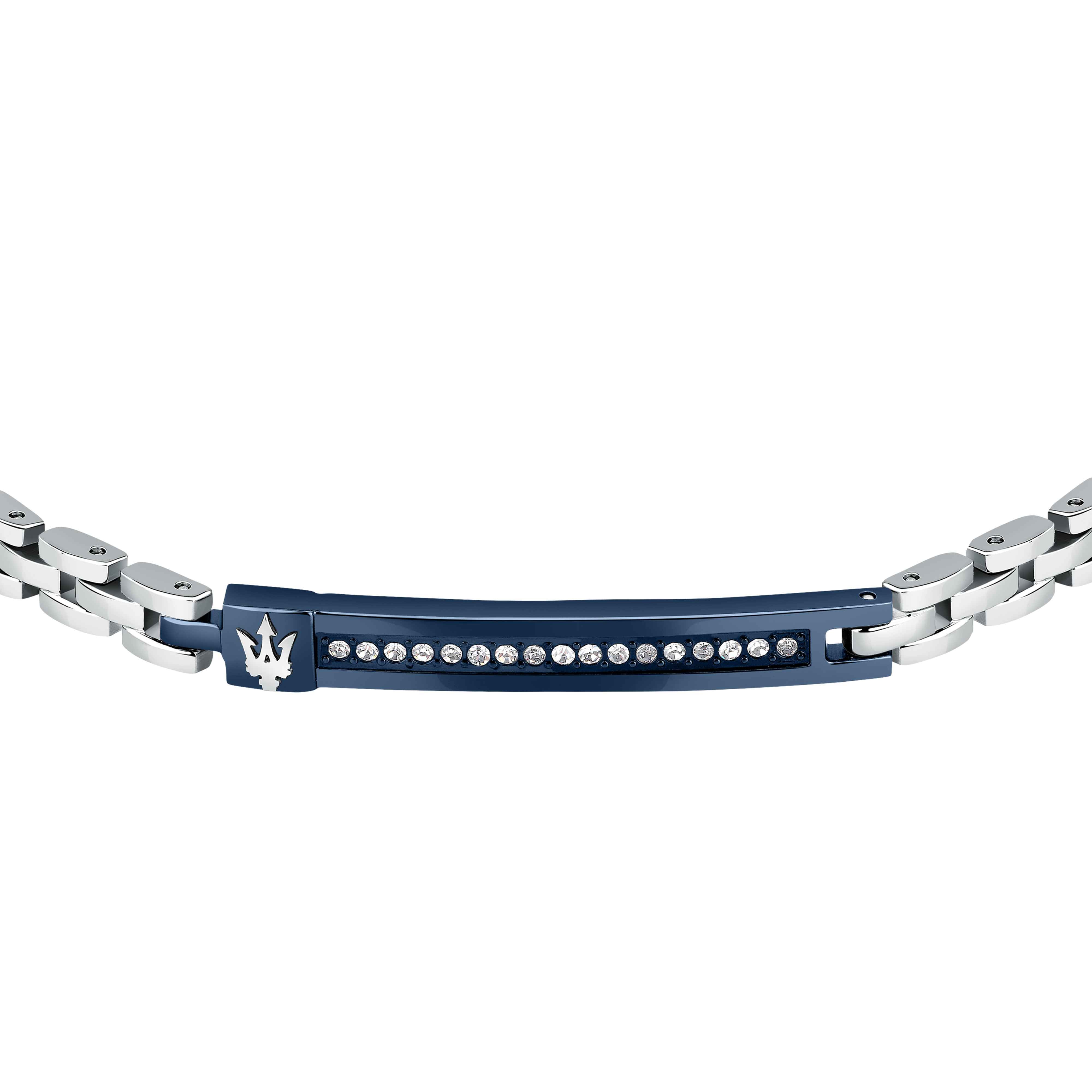 Bracciale Uomo Maserati Acciaio Blu Zirconi Bianchi Logo Tridente JM224AVD40